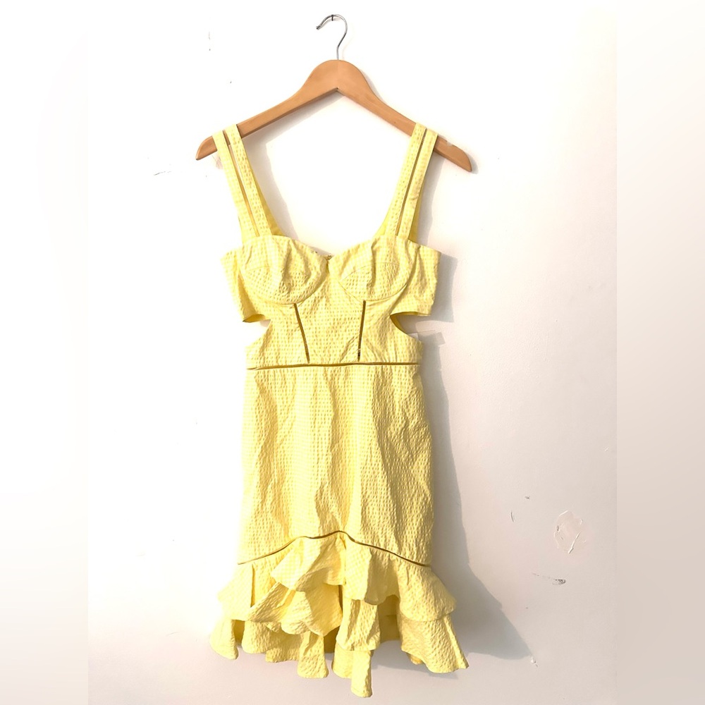 Jonathan Simkhai Seersucker yellow cutout dress
